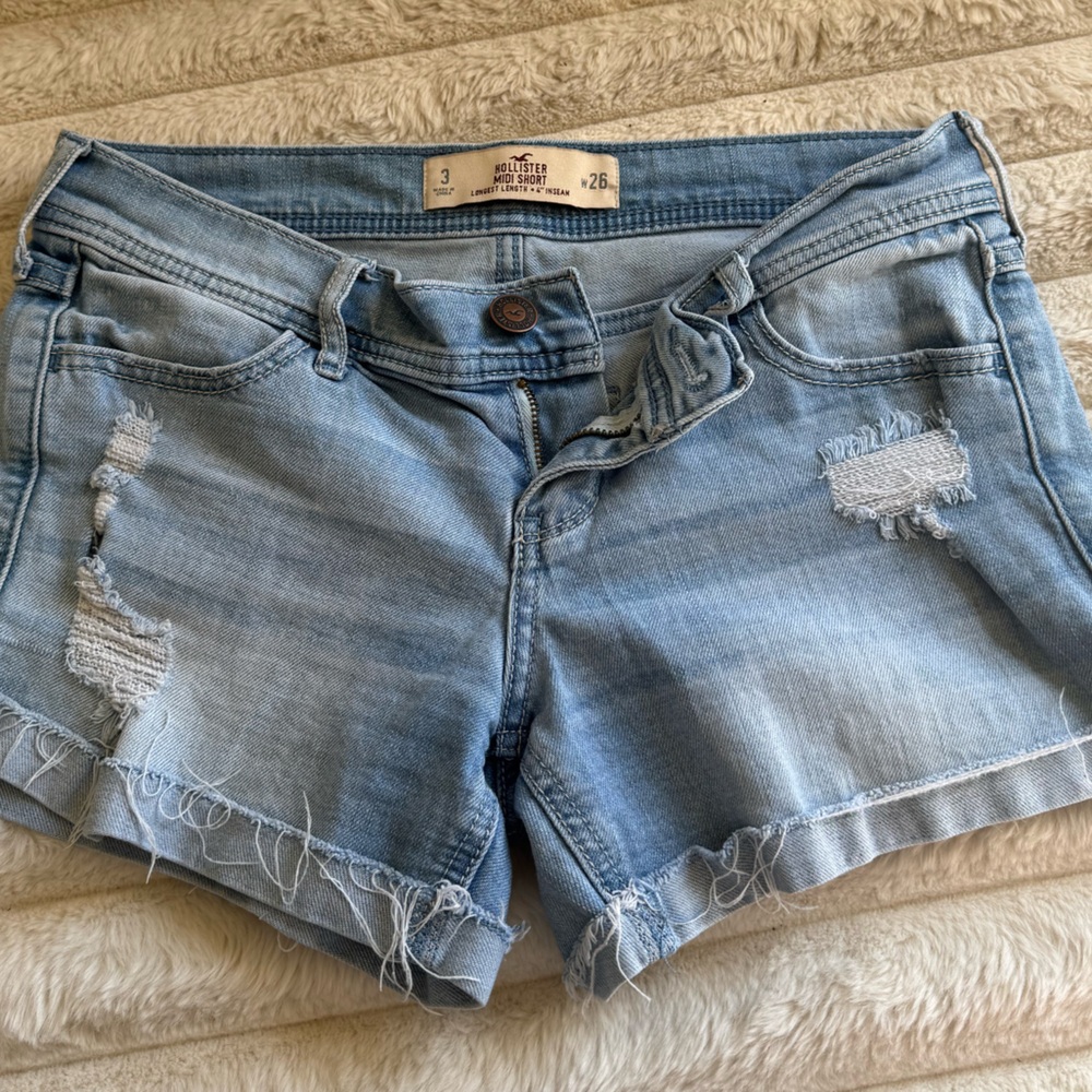 Hollister Women's Light Blue Jean Midi Shorts Size 3